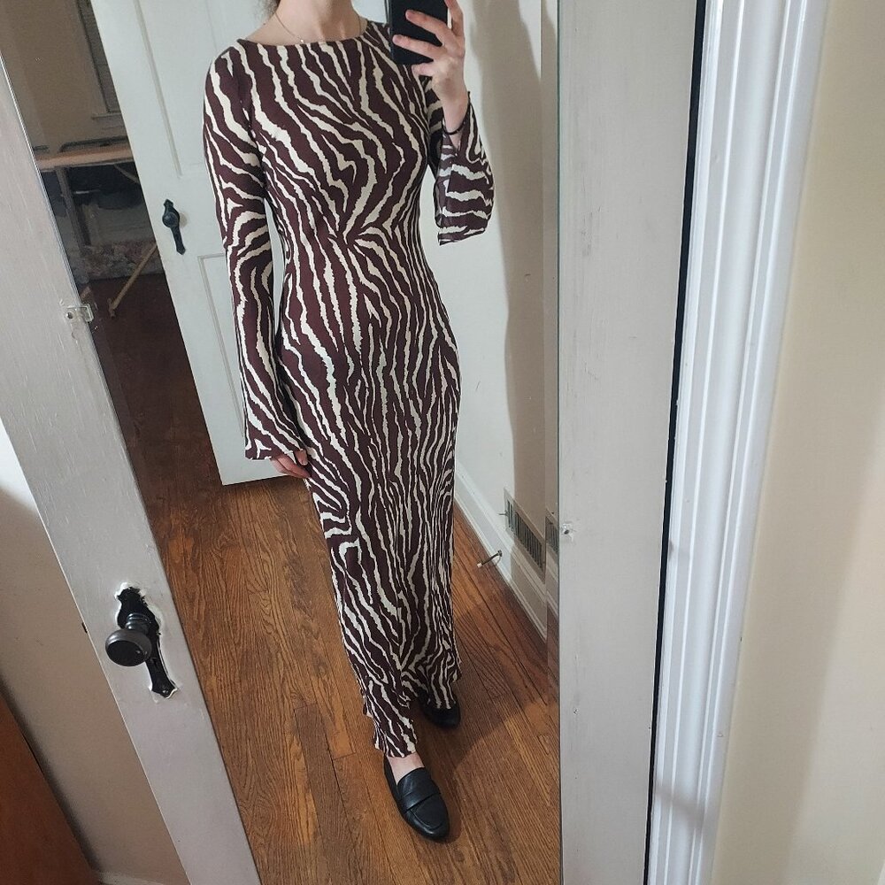 Realisation Par Brown Zebra Animal The Gia Maxi Silk Dress